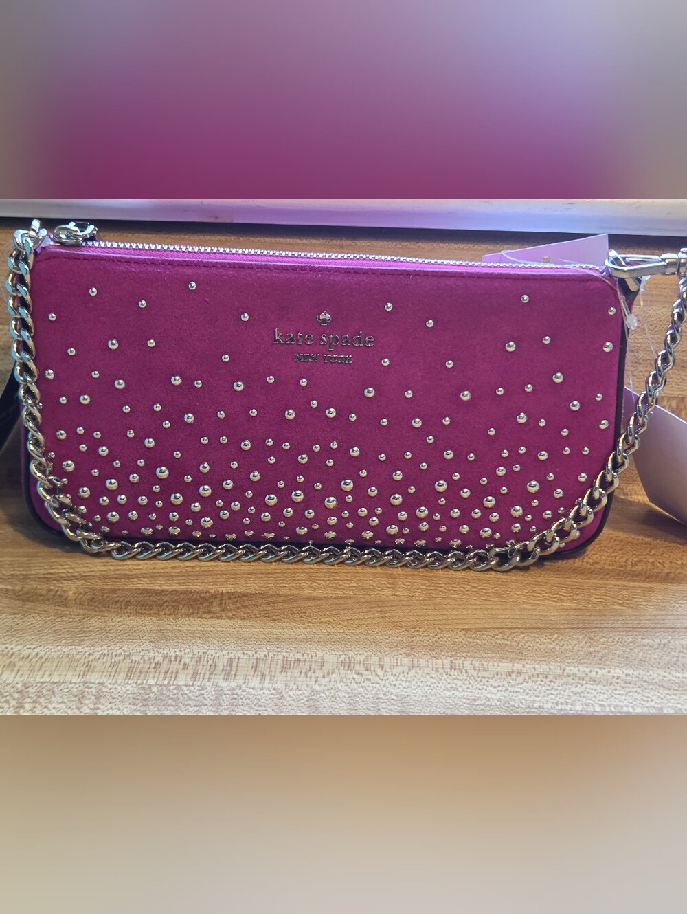 Kate Spade NWT Velvet Fuschia Studded Pouchette STUNNING